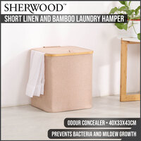 Sherwood Home Short Rectangular Linen and Bamboo Laundry Hamper with Cover Rose Gold 40x33x43cm