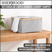 Sherwood Home Rectangular Linen and Bamboo Laundry Hamper with Cover Dark Grey 40x33x20cm