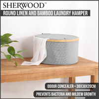 Sherwood Home Round Linen and Bamboo Laundry Hamper with Cover Dark Grey 38x38x20cm