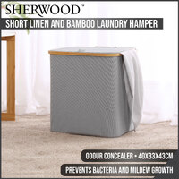 Sherwood Home Short Rectangular Linen and Bamboo Laundry Hamper with Cover Dark Grey 40x33x43cm
