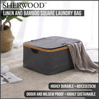 Sherwood Home Linen & Bamboo Square Laundry Bag With Cover 40X33X20Cm