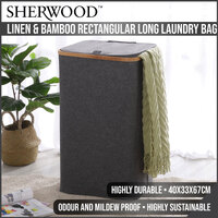 Sherwood Home Linen and Bamboo Rectangular Long Laundry Bag with Cover 40x33x67cm