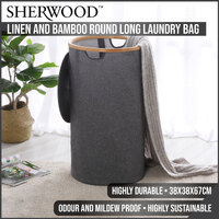 Sherwood Home Linen & Bamboo Round Long Laundry Bag With Cover 38X38X67Cm