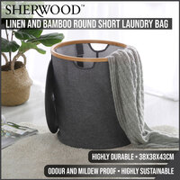 Sherwood Home Linen & Bamboo Round Short Laundry Bag With Cover 38X38X43Cm