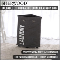 Sherwood Home Foldable Oxford Fabric Corner Laundry Bag With 4 Wheels 33X33X60Cm