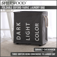 Sherwood Home Foldable Oxford Fabric Laundry Bag With 3 Individual Sections And 5 Wheels 54X36X60Cm