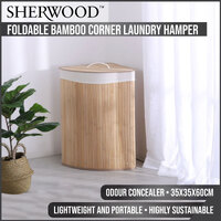Sherwood Home Foldable Bamboo Corner Laundry Hamper Natural Brown