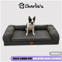 Charlie's Pet Faux Linen Pet Bolster Sofa Lounge Dark Grey Small