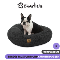 Charlie's Faux Fur Fuffy Calming Pet Bed Nest - Charcoal - Large