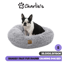 Charlie's Faux Fur Fuffy Calming Pet Bed Nest - Silver - Small
