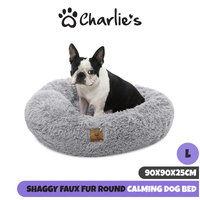 Charlie's Pet Faux Fur Fuffy Calming Pet Bed Nest - Silver - Large 