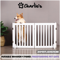 Charlie's Durable Wooden 4 Panel Freestanding Pet Gate - White