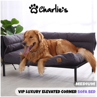 Charlie's VIP Luxury Elevated Corner Pet Sofa Bed - Gunmetal Grey - Large