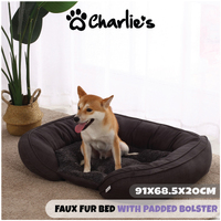 Charlie's Pet Faux Fur Bed With Padded Bolster Grey 91*68.5*20Cm