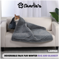 Charlie's Pet Reversible Faux Fur Winter Rug & Blanket - Blue & Grey Trim Large 120*100Cm