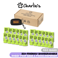 Charlie's Pet Eco-Friendly Biodegradable Doggy Poop Bags & Pouch Dispenser Black - 480 Bags