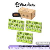 Charlie's Pet Eco-Friendly Biodegradable Doggy Poop Bags & Pouch Dispenser Black -  720 Bags