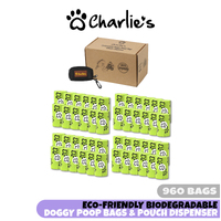 Charlie's Pet Eco-Friendly Biodegradable Doggy Poop Bags & Pouch Dispenser Black -  960 Bags