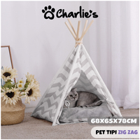 Charlie's Pet Tipi Tent Zig Zag - Grey Medium 68*65*78Cm