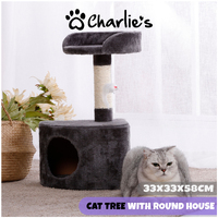Charlie's Pet Cat Tree with Round House - Charcoal - 33x33x58cm