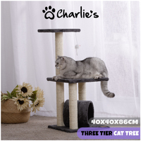 Charlie's Pet Three Tier Cat Tree - Charcoal - 40x40x86cm