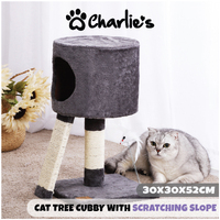 Charlie's Pet Cat Tree Cubby with Scratching Slope - Charcoal - 30x30x52cm