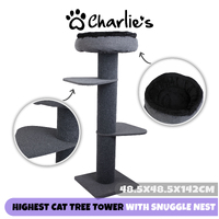 Charlie's Pet Highest Cat Tree Tower with Snuggle Nest - Dark Grey Black 48.5x48.5x142cm