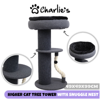Charlie's Pet Higher Cat Tree Scratching Tower with Snuggle Bed Dark Grey & Black 49x49x99cm