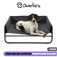 Charlie's High Walled Outdoor Trampoline Pet Bed Cot - Black - 100x100x38cm