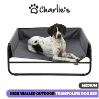 Charlie's Pet High Walled Outdoor Trampoline Pet Bed Cot - Grey - 85x85x33cm