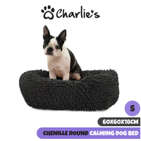 Charlie's Pet Calming Chenille Push Round Pet Bed - Charcoal - Small
