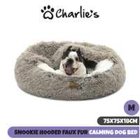 Charlie's Pet Cushioned Snookie Hooded Pet Nest Bed Faux Fur Grey Medium 75x75x18cm