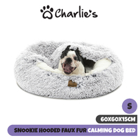 Charlie's Pet Cushioned Snookie Hooded Pet Nest Bed Faux Fur Artic White Chinchilla Small 60x60x15cm