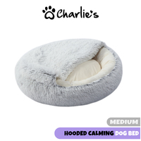 Charlie's Faux Fur Hooded Round Pet Cave Arctic Grey Medium