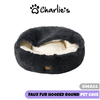 Charlie's Faux Hooded Round Cat Cave Charcoal S