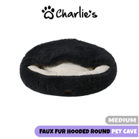 Charlie's Faux Hooded Round Cat Cave Charcoal M
