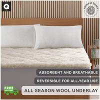 Natural Home All Season Wool Reversible Underlay - White - Queen Bed