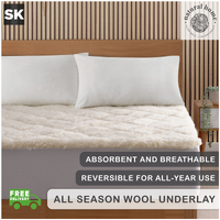 Natural Home All Season Wool Reversible Underlay - White - Super King Bed