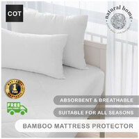 Natural Home Bamboo Mattress Protector - White - COT