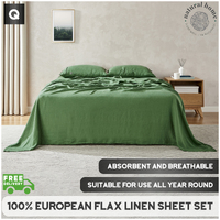 Natural Home European Flax Linen Sheet Set Olive Queen Bed