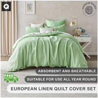 Natural Home European Flax Linen Quilt Cover Set Sage Queen Bed