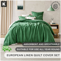 Natural Home Linen 100% European Flax Linen Quilt Cover Set - Olive - King Bed