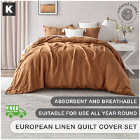 Natural Home Linen 100% European Flax Linen Quilt Cover Set - Rust - King Bed