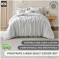 Natural Home Classic Pinstripe Linen Quilt Cover Set White with Dark Pinstripe King Single Bed