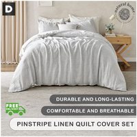 Natural Home Classic Pinstripe Linen Quilt Cover Set White with Dark Pinstripe Double Bed
