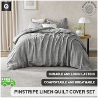 Natural Home Classic Pinstripe Linen Quilt Cover Set Dark with White Pinstripe Queen Bed