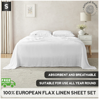 Natural Home European Flax Linen Sheet Set Single Bed White