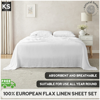 Natural Home European Flax Linen Sheet Set King Single Bed White