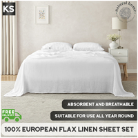 Natural Home 100% European Flax Linen Sheet Set White King Single Bed