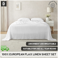 Natural Home 100% European Flax Linen Sheet Set White Double Bed